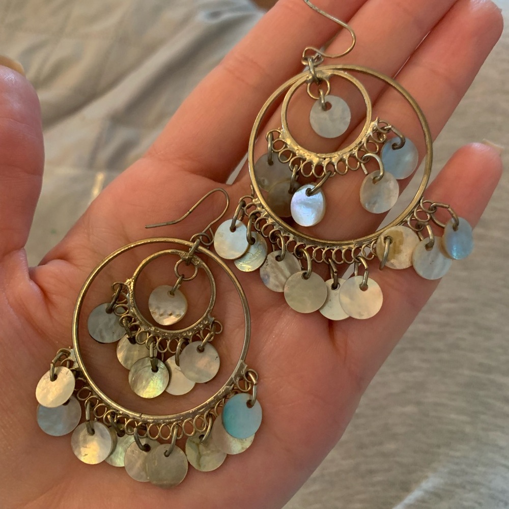 Gold and Silver Dangle shell Hoop Earrings